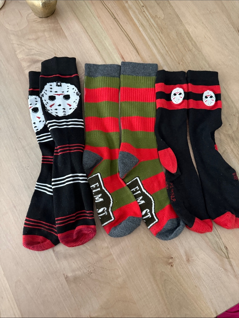 Men's Black, Red & Olive Graphic Crew Socks - Horror Mask Design